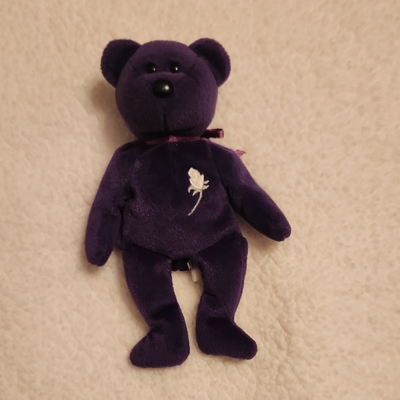 Vintage Other - Vintage 90' Princess Diana Rosette Floral Embroidery TY Beanie Baby Purple Bear